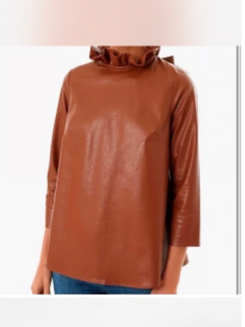TUCKERNUCK Cognac Leather Faye Blouse SZ Small EUC Faux Leather